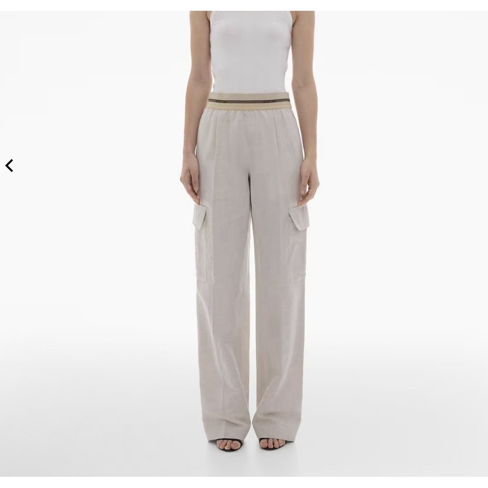 Helmut Lang Pull On Linen Wide Leg Cargo Pants Sz 4 Beige Cotton Boho Beach $395